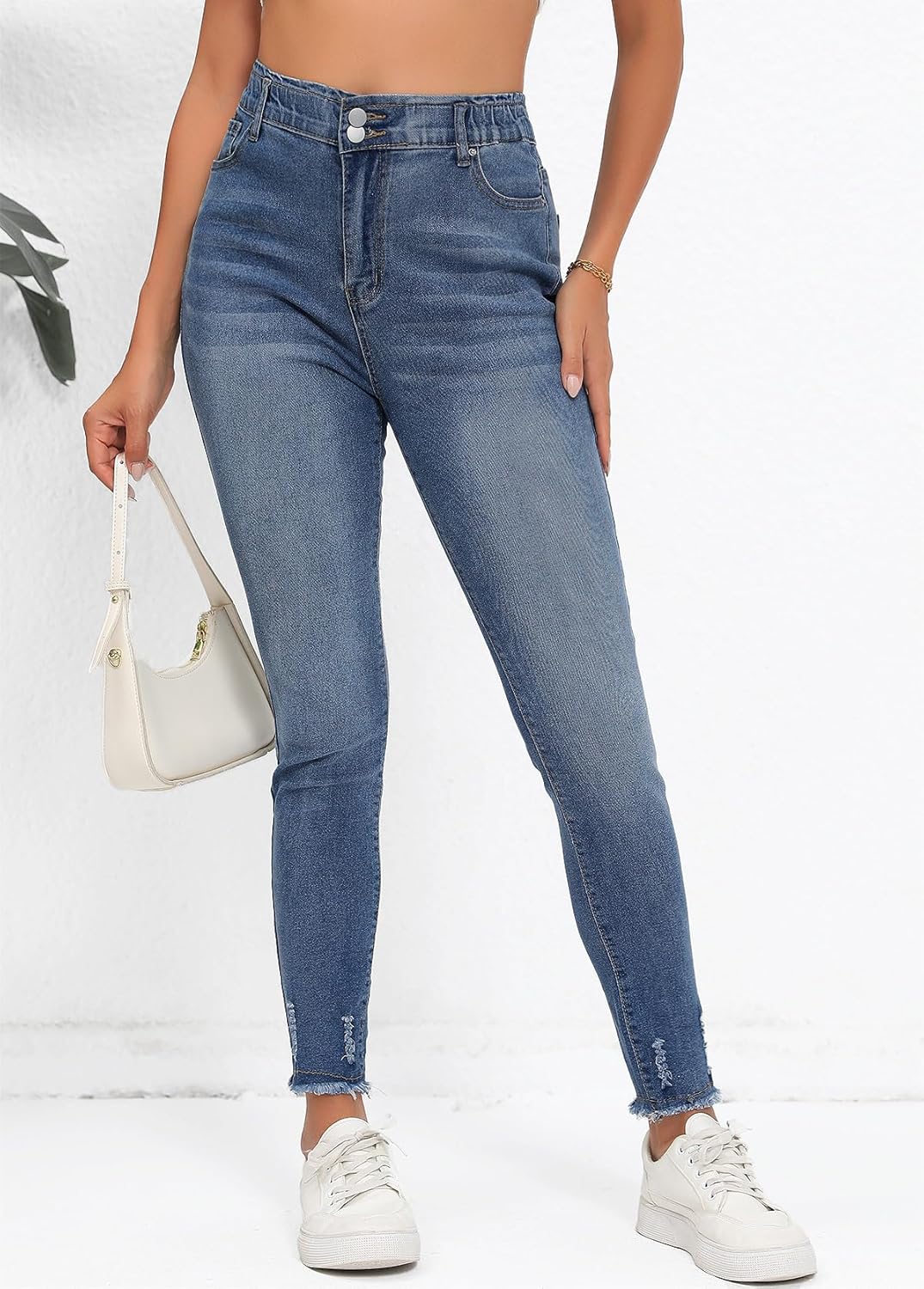 HugeNice Women's Mid-Rise Stretch Skinny Jeans Casual Slim Fit Elastic Waist Denim Pants - Image 6