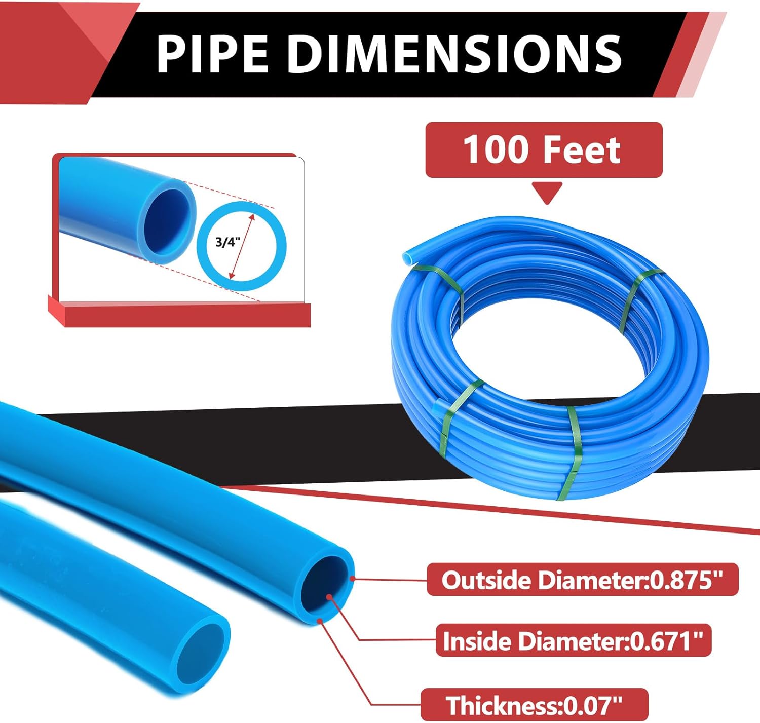 EFIELD 3/4 Inch 100 ft Pex A Pipe/Tubing BLUE Color for Potable Water-Plumbing Application with a Pipe Cutter,(YB100)