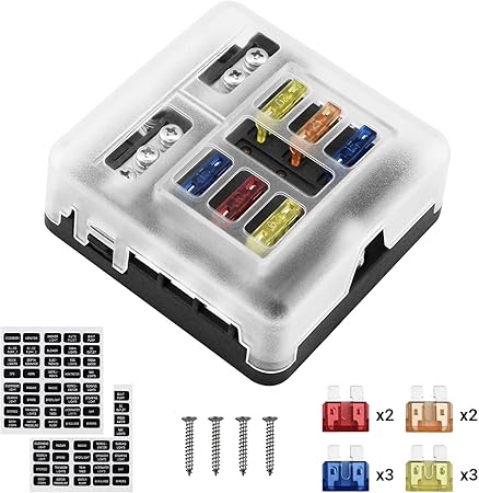 Amazon Kohree ヒューズボックス ホルダー 6way 防水防塵 Led警告ライト 回路保護ブロック ヒューズキット ステッカー付き Ato Atc ブレードヒューズ 自動車 トライク ボート用 12v 32v ヒューズ 車 バイク