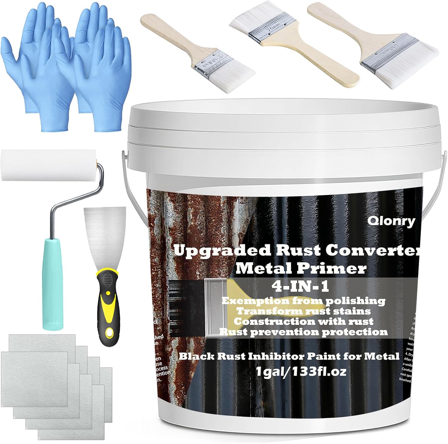 4-in-1 Upgraded Rust Converter & Metal Primer,1Gal/133Fl.oz Black Rust Inhibitor Paint for Metal, Heat Resistance & UV Resistant Automotive Water Based Rust Reformer Rust Paint