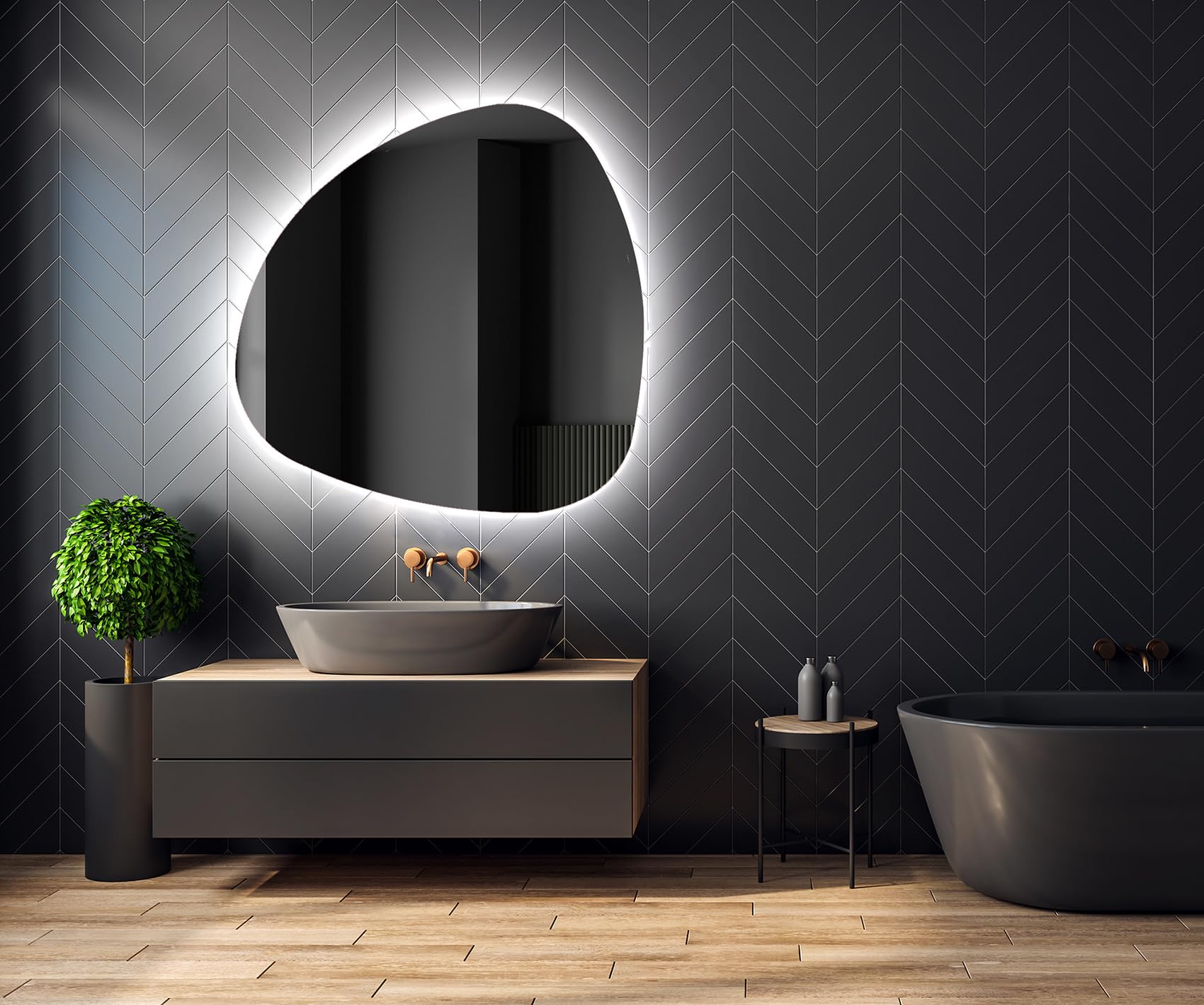 A ARTFORMA decorativi Specchio LED da parete forme particolari 64x64 cm | su Misura | moderno specchi con illuminazione, retroilluminato | JAJ221