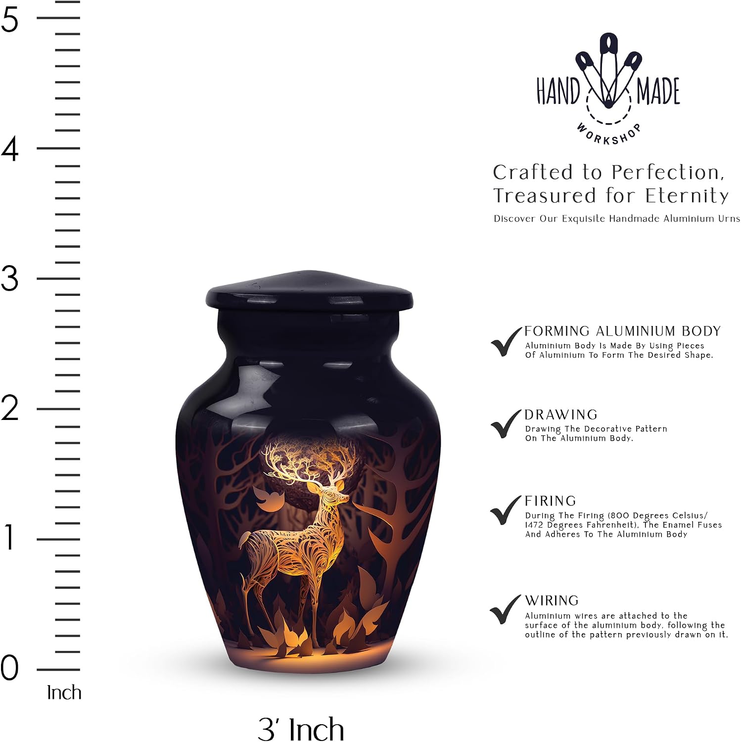 Set of 4 Gold Majestic Deer in Forest Urn - Mini Keepsake for Adult Human Ashes - Small Cremation Urn - Size 3inch