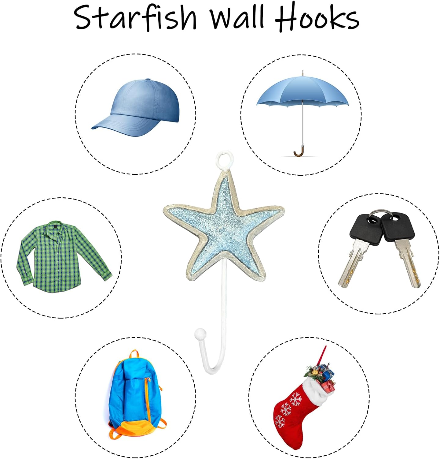 Set of 4 Starfish Decorative Wall Hooks,White Starfish Decor Hooks,Beach Coastal Wall Hooks,Beach Ocean Home Coastal Bathroom Hook for Clothes,Aprons,Towels,Hats - Image 7