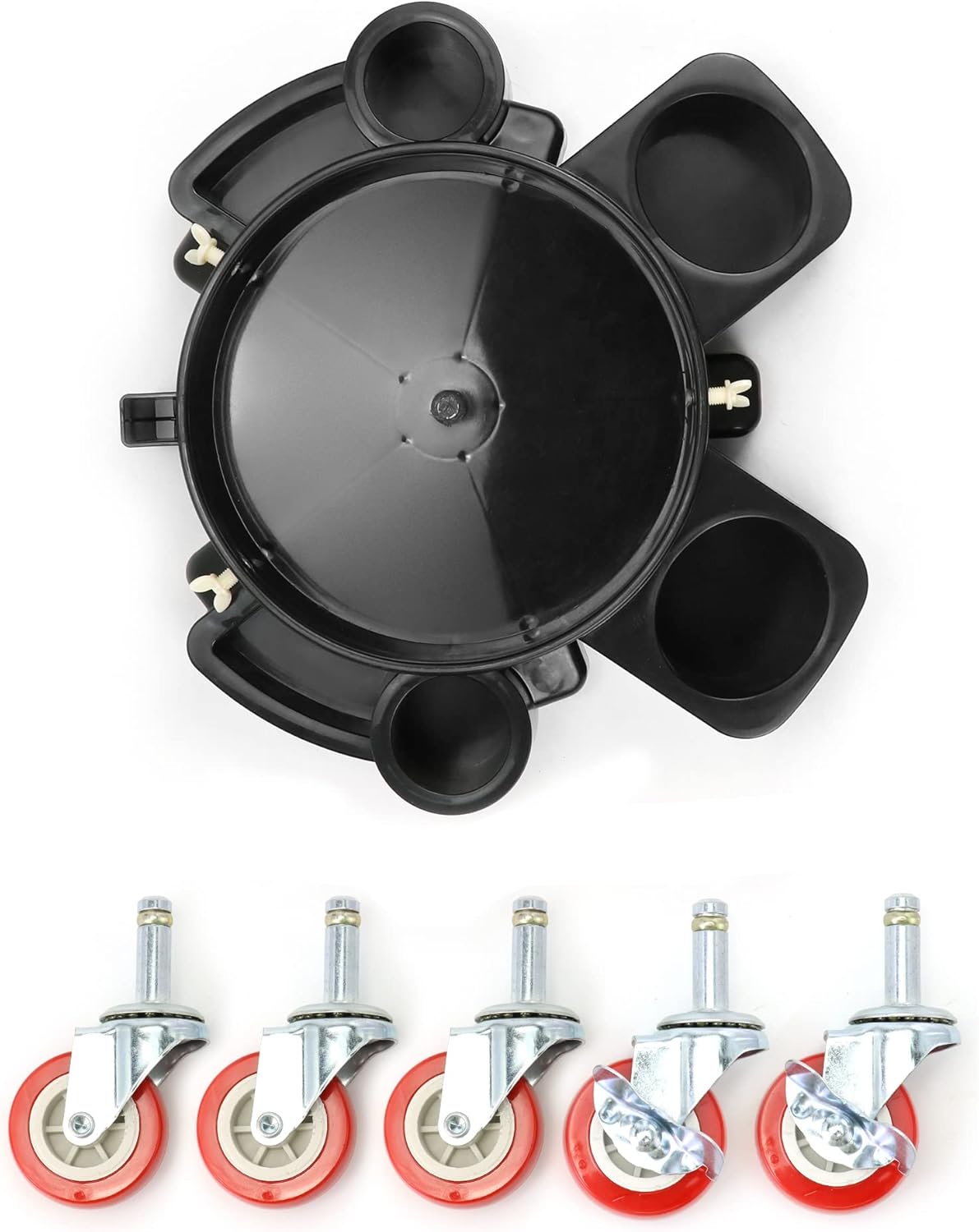 QWORK Bucket Dolly, Detailing Cart for 5 Gallon Car Wash Bucket, Rolling Bucket Dolly with 5 Rolling Swivel Casters and Compartments, for Car Washing Detailing System
