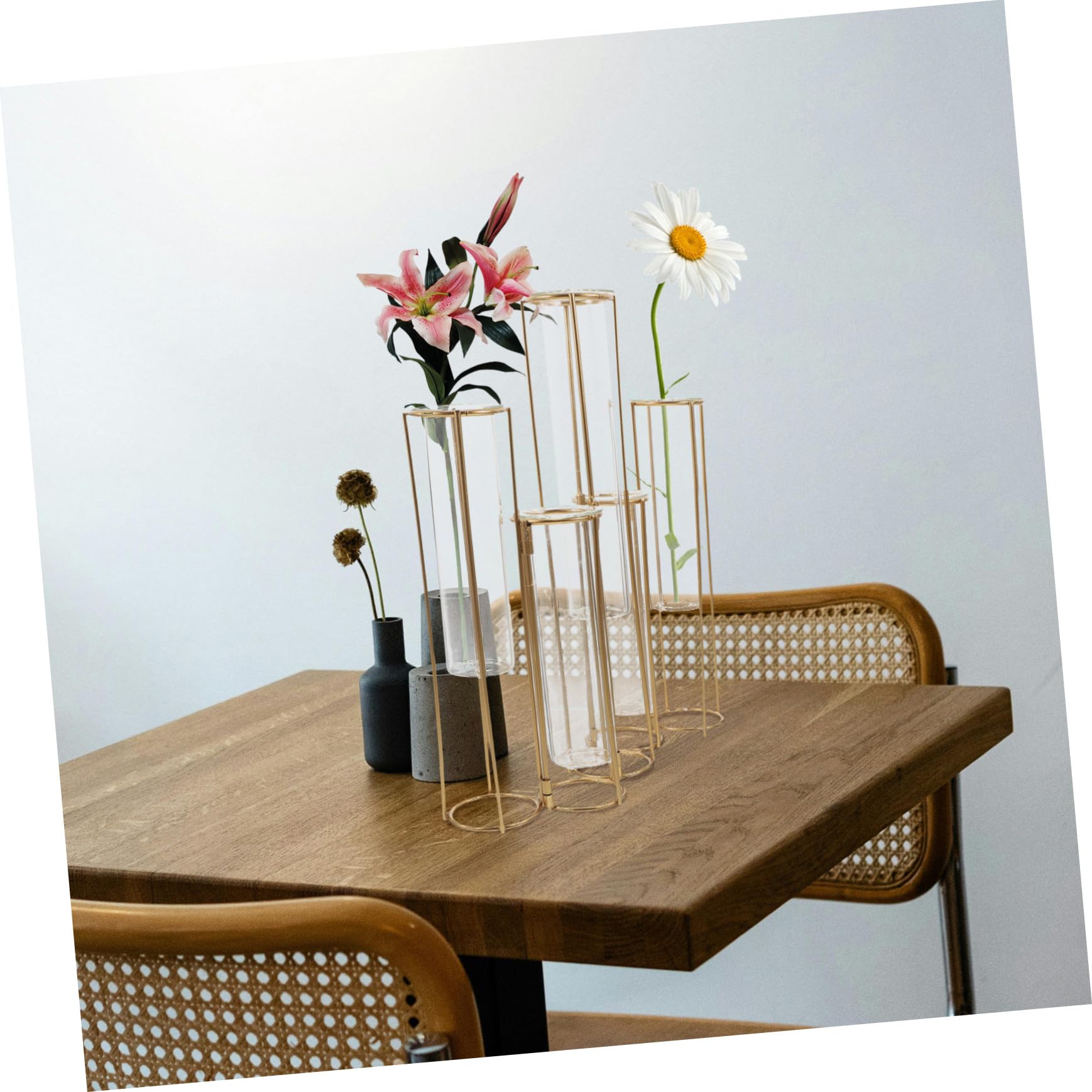 Vase à Plantes Hydroponiques Verre avec Support Métallique Rotatif Station de Propagation pour Fleurs et Racines Tubes Essai Décoratif pour Bureau et Maison