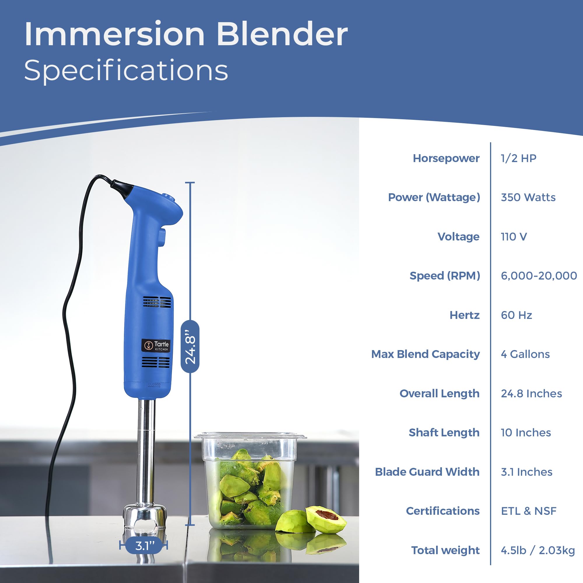 Licuadora de inmersión comercial, licuadora de mano, 350 W 4000-20000 RPM, acero inoxidable, eje extraíble de 10 pulgadas con velocidad variable -actualización 2025 3