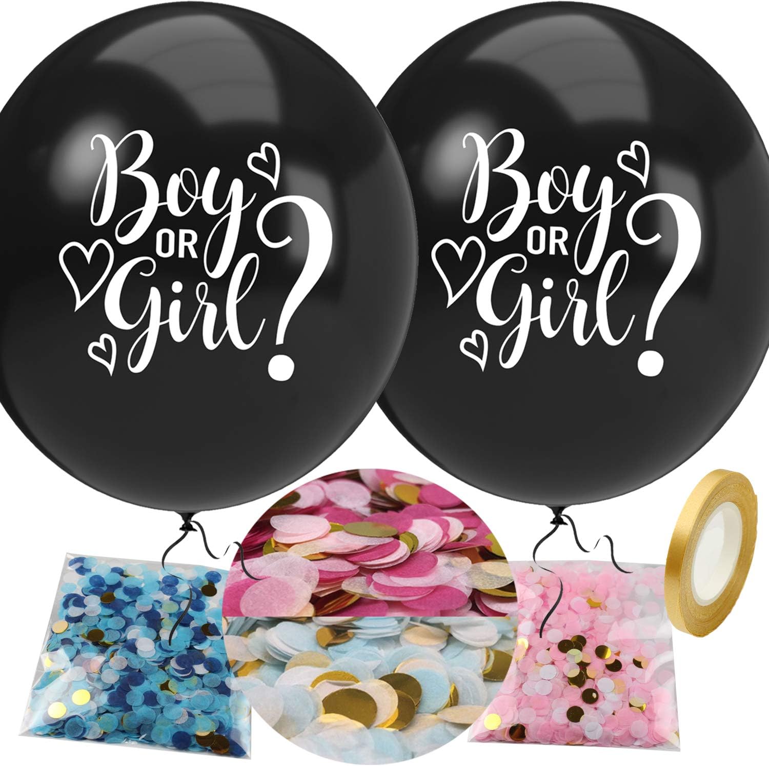 Gender Reveal Balloon with Confetti, 36 Inch Black Boy or Girl Gender Reveal Balloon Kit with Pink and Blue Round Confetti for Baby Shower, Gender Reveal Decorations