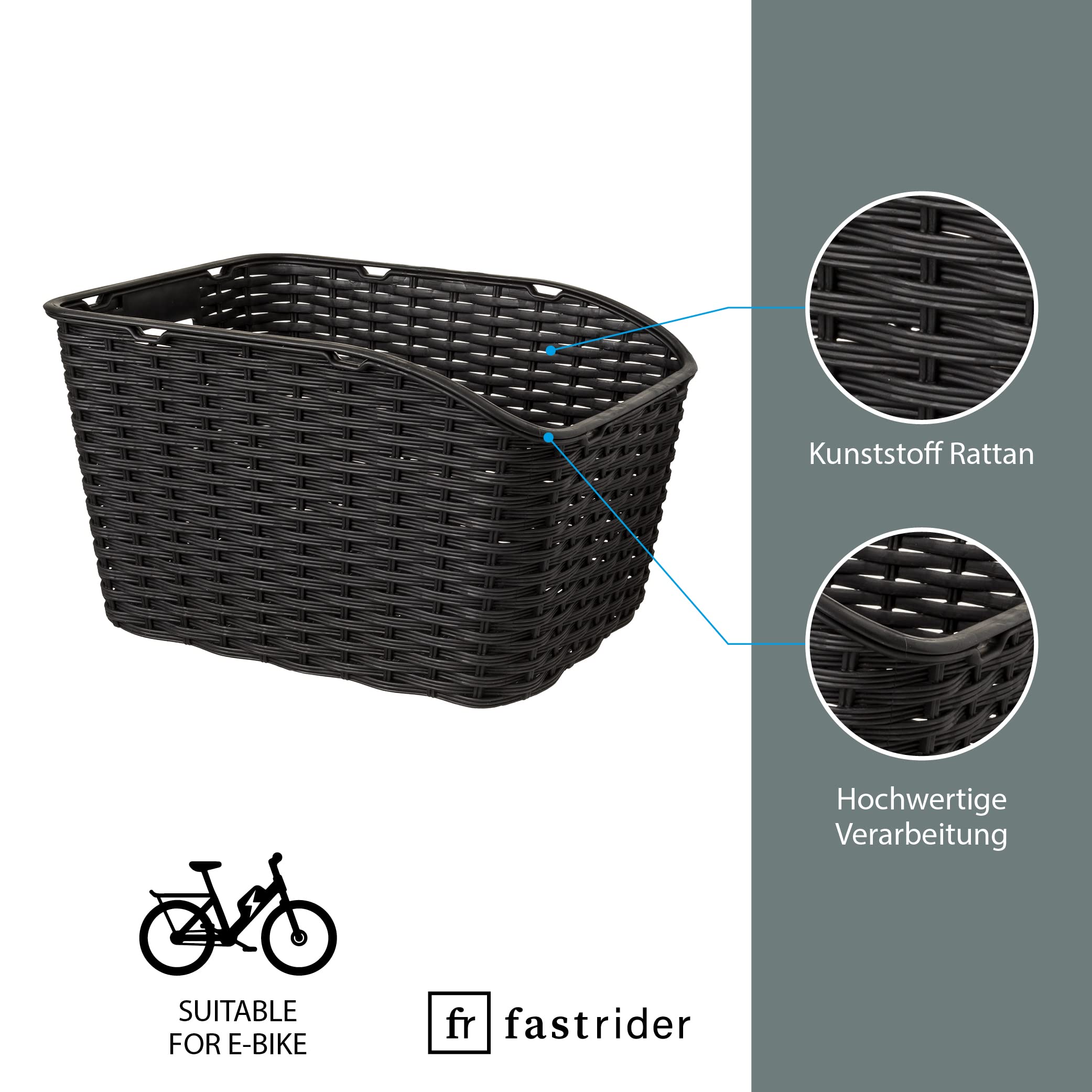 FAST RIDER Dante Fahrradkorb Schulranzen Hinten, 27L Korb für Heckträger, Bike Basket aus Plastikgeflecht, Inklusive Montage, Wetterbeständig - Schwarz