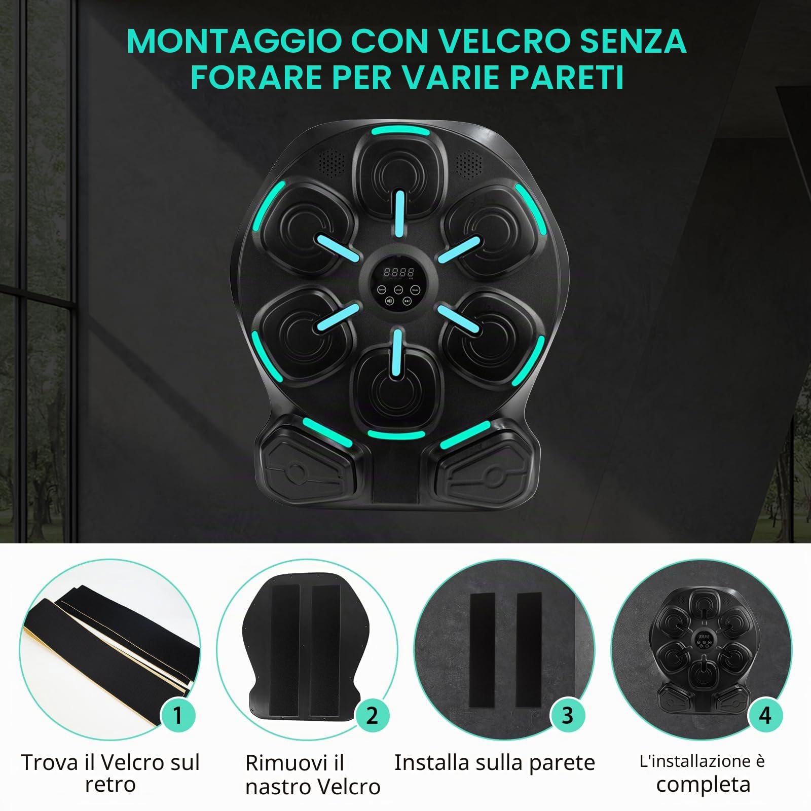 Music boxing machine con Bluetooth, macchina da boxe musicale | musica boxing machine montaggio a parete, 8 punti di impatto morbidi, 9 modalità di allenamento, con 2 guanti
