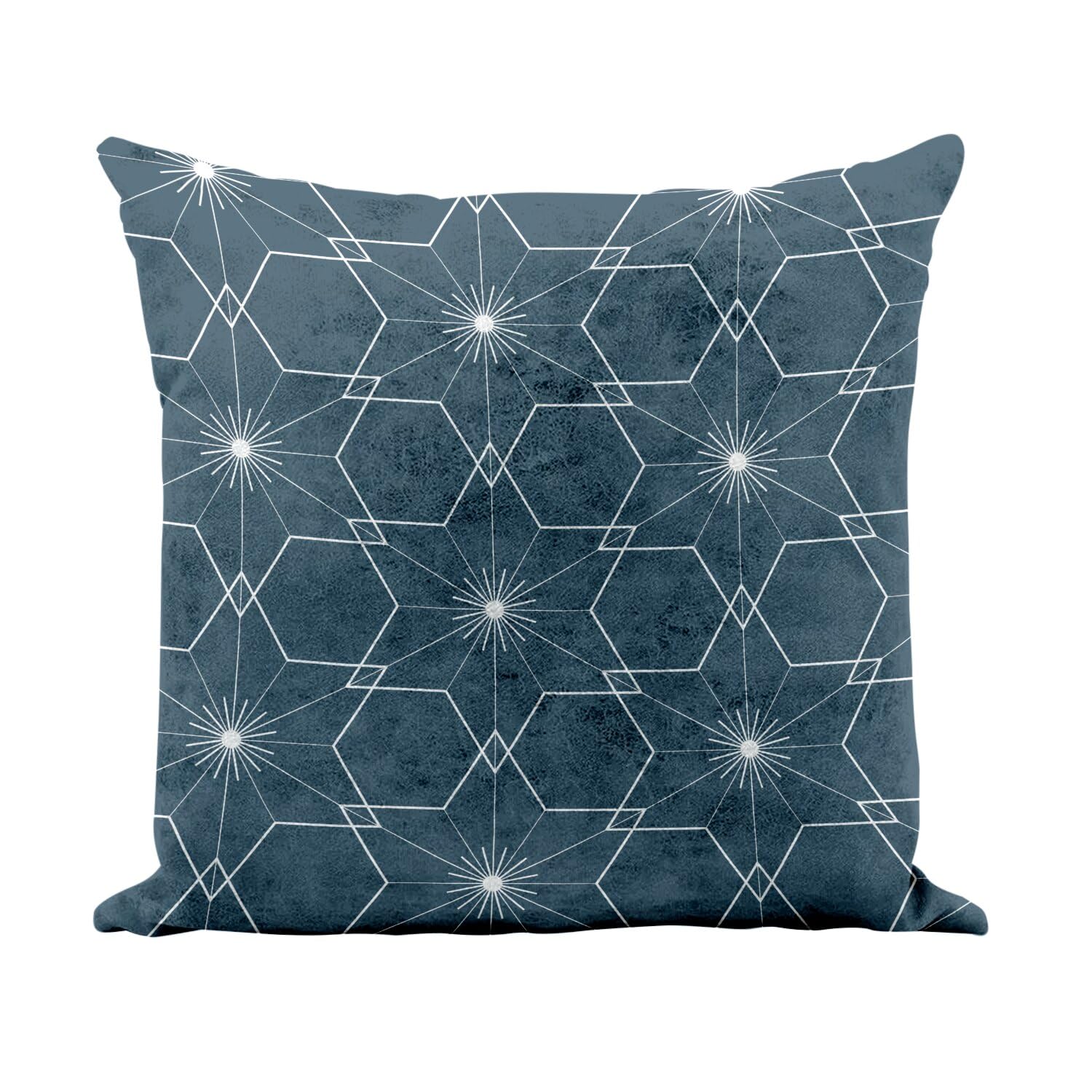Coussin similicuir blanc 40x40 cm avec motif étoile japonais bleu