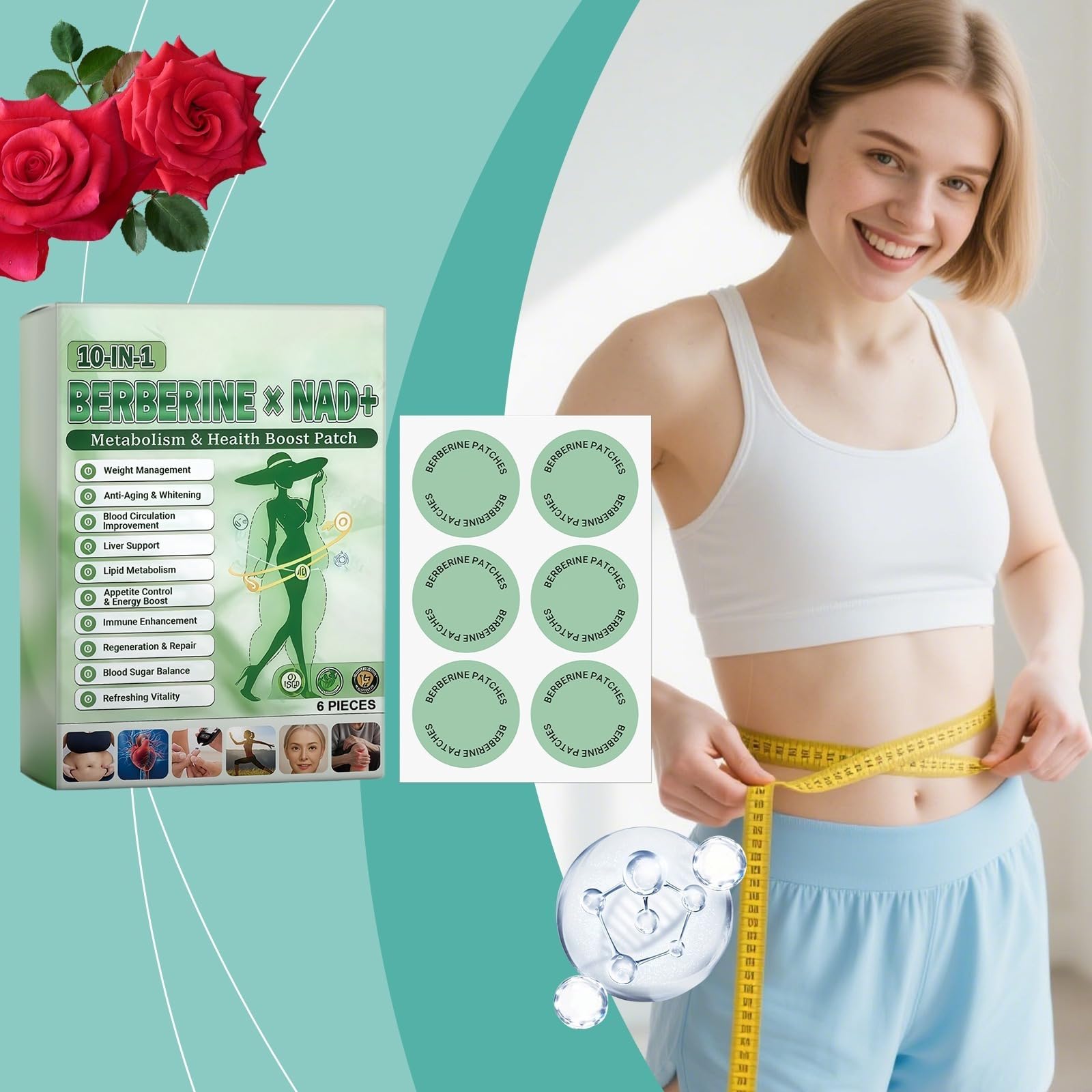 Plaster Moringa x Berberine 10 w 1, Nano Microneedle Odchudzająca naszywka, naturalne składniki, łatwa w aplikacji, niewidoczna pod ubraniem, idealna dla mężczyzn i kobiet