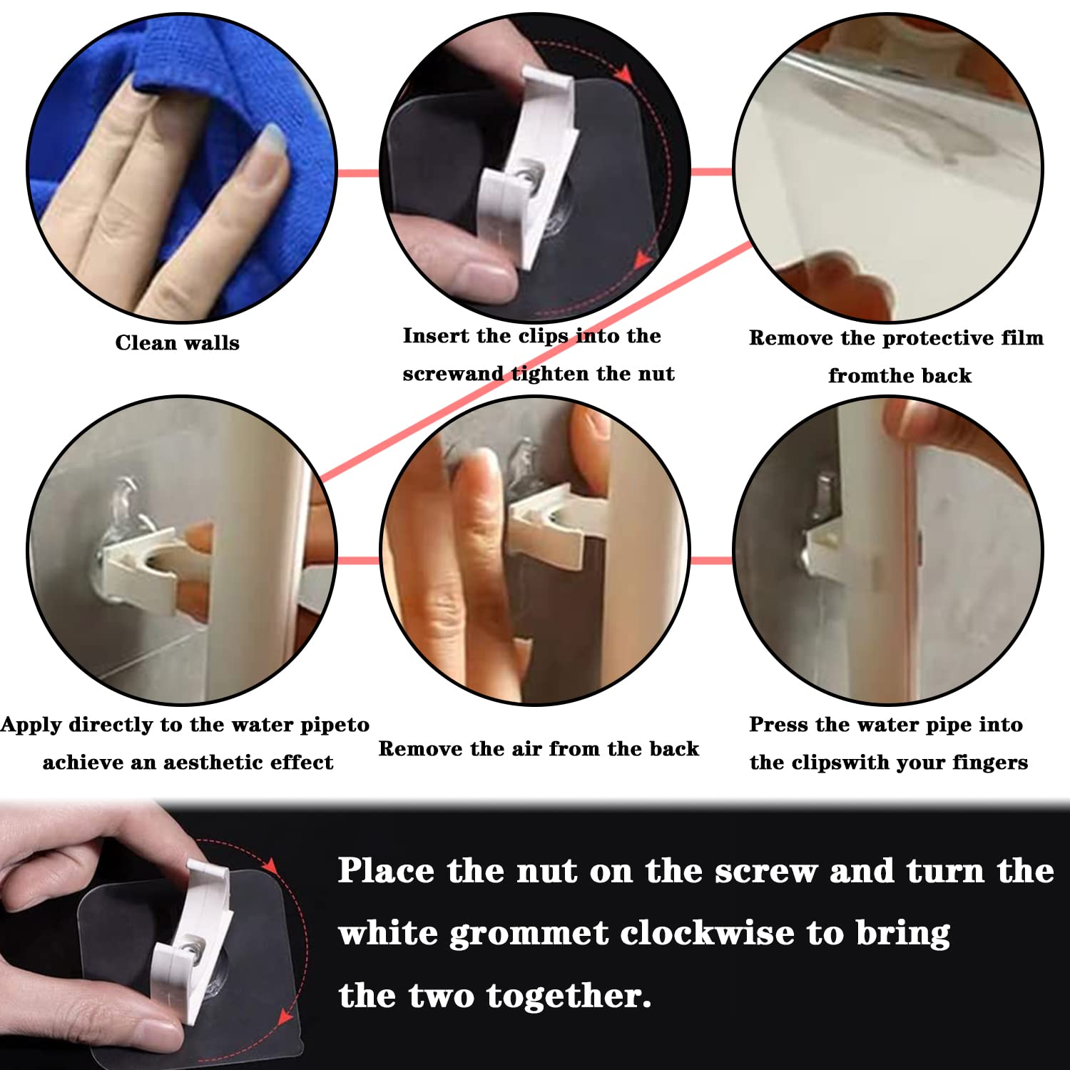 Clip per Tubi 25mm, Morsetto per Tubi Autoadesivi, Morsetto Fissaggio Tubo, Anello per Tubi, Pipe Support, Fascetta Stringitubo Autoadesivi per Tubi Gas, Tubo Acqua, Tubazioni Fissaggio