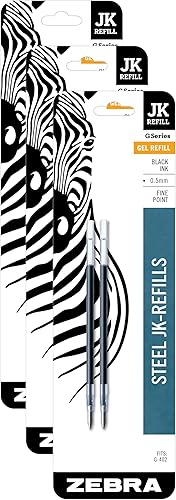 Vista 5 de Zebra Pen G-Series 88012 - Recambio de bolígrafo de tinta de gel de acero inoxidable, 2 unidades, tinta negra, punta fina de 0.020 in, estilo JK