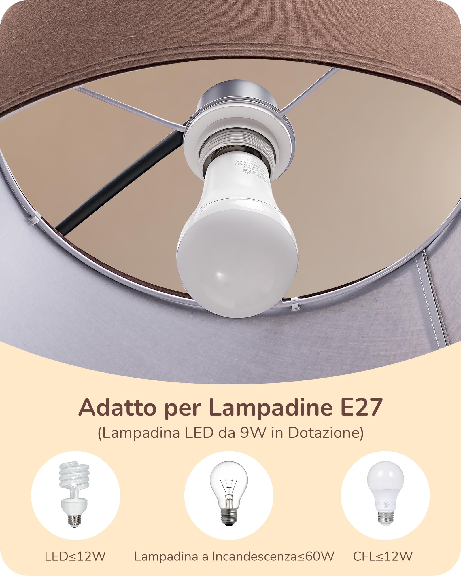 EDISHINE Lampada da Terra per Soggiorno, Altezza Regolabile 143-176 cm, Lampada ad Arco con Testa Rotante, Struttura in Metallo, Telecomando Magnetico, Dimmerabile, Attacco E27 con LED 9W Inclusa