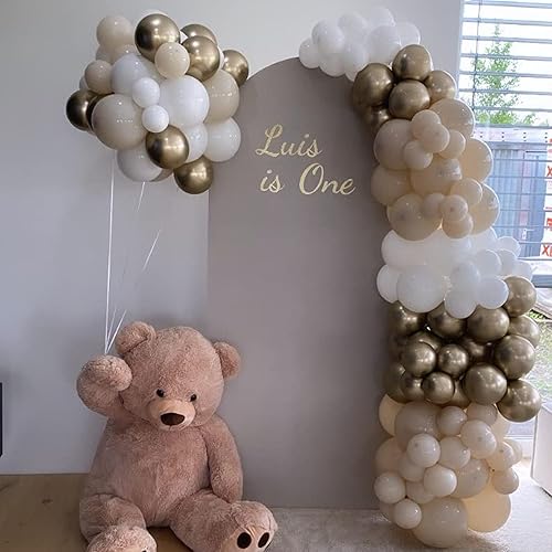 Miniatura 6 de Paquete de 60 globos de 12 pulgadas con temática de arena blanca, globos beige cromado, metálico, champán, piel y crema neutro, decoraciones para