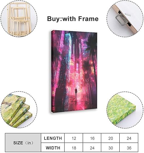 Miniatura 2 de XAHOR Póster estético Vaporwave - Impresión artística retro Cyberpunk con ciudad neón y palmeras, lienzo decorativo y arte de pared, póster moderno