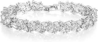 Marquise Teardrop Cubic Zirconia Wedding Bridal & Prom Tennis Bracelets for Brides Bridesmaids, Silver/Gold/Rose Gold Plated Bracelet Gifts for Women