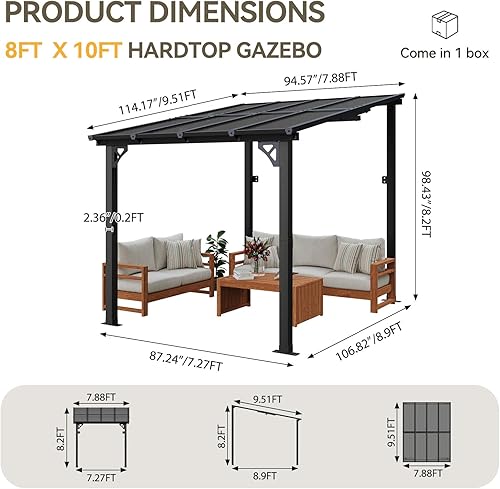 Miniatura 41 de Aoxun Pérgola de 8 x 5 pies para patio, cenador con techo inclinado, pérgola para parrilla grande montada en la pared, toldos resistentes, para Negro