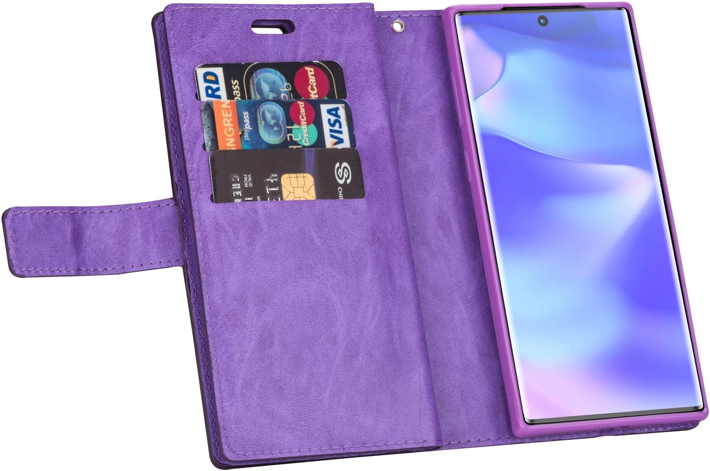 FLYEE Case Compatible with Galaxy Note 10 Plus (6.8 inch,Released 2019),Wallet Case for Women and Girls with Card Holder,10 Card Slots Flip PU Leather Zipper Protective Case with Wrist Strap -Purple