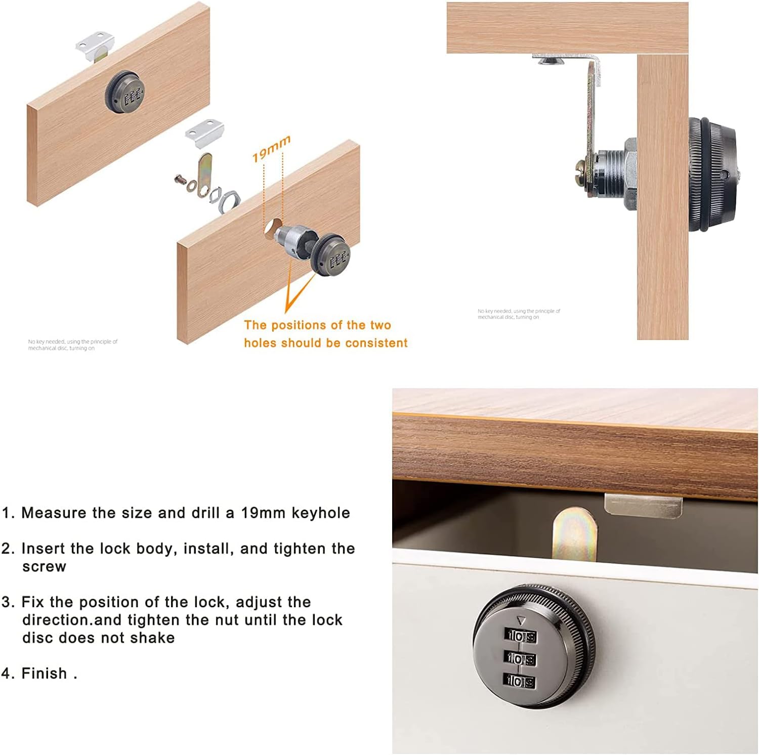 2 Pack Combination Cabinet Lock, Password Coded Cabinet Lock,Combination cam Locks with- Suitable for 1-1/8'' Cabinet Deposit Box Mailbox (Silver, 2pcs for 0.3-0.9 inch)