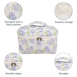 Large Makeup Bag, Cute Cosmetic Bag for Women Girls, Floral Coquette Aesthetic Toiletry Bag, Travel Make Up Organizer Bag (light blue)