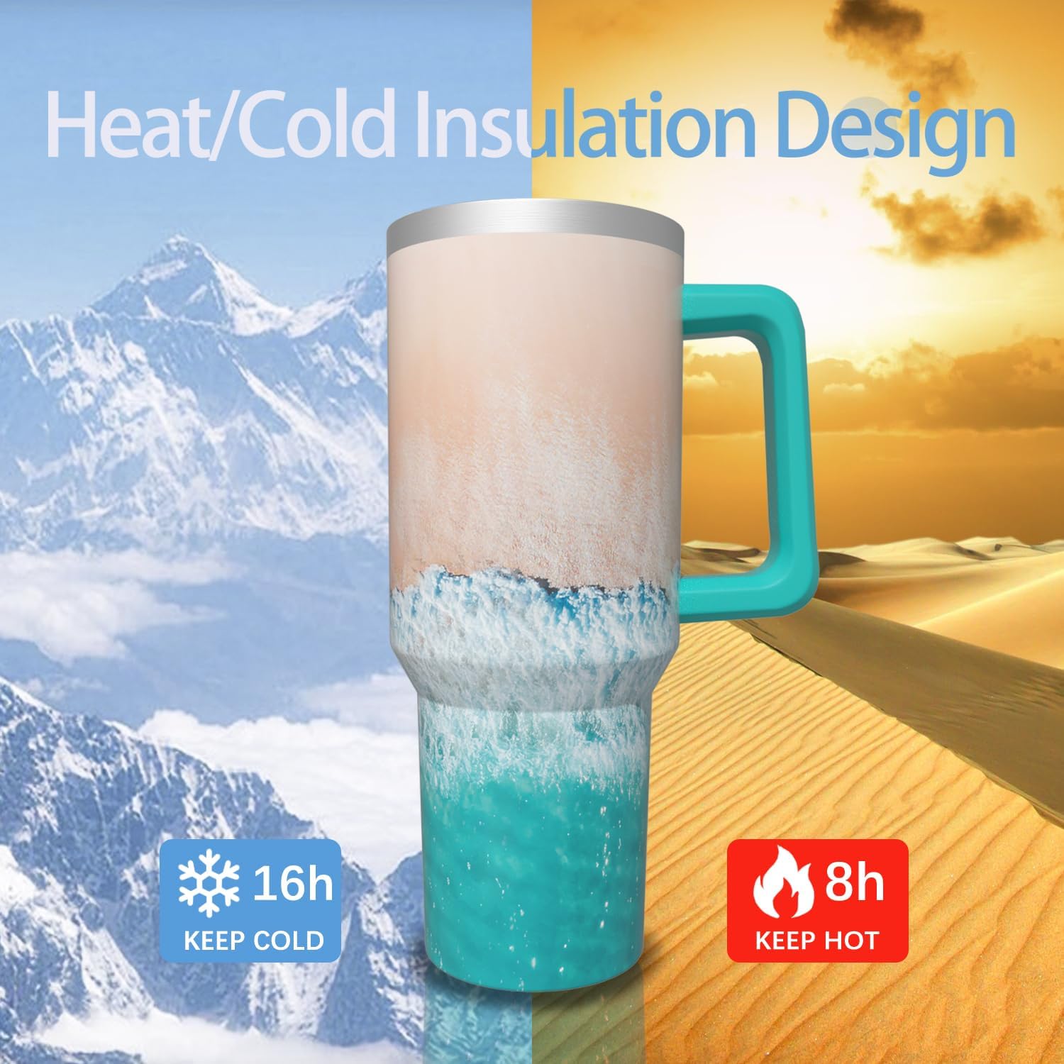 40 oz Tumbler With Handle and Straw, Stainless Steel Insulated Beach Tumbler, Reusable Coffee Mug With Leak Proof Lid, Gifts for Women - Image 7