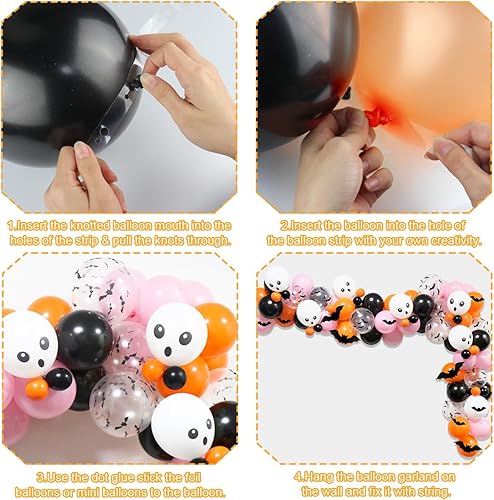 Miniatura 4 de Kit de guirnalda de arco de globos de Halloween para niñas, globos de Halloween rosa, negro, naranja, arco de globos de calavera, murciélagos,
