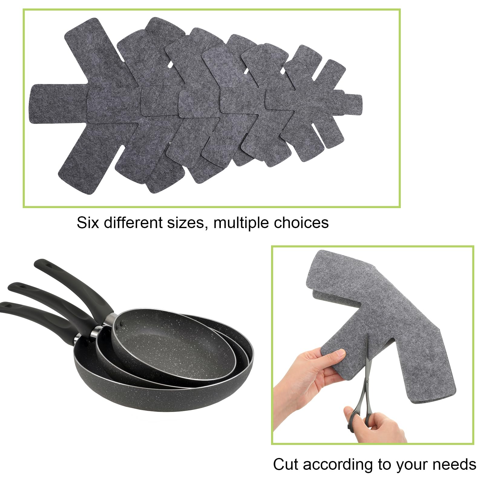 Honeydak 80 protectores para ollas y sartenes, 6 tamaños diferentes, almohadillas divisoras de ollas, protectores de utensilios de cocina para apilar, proteger ollas y sartenes, color gris