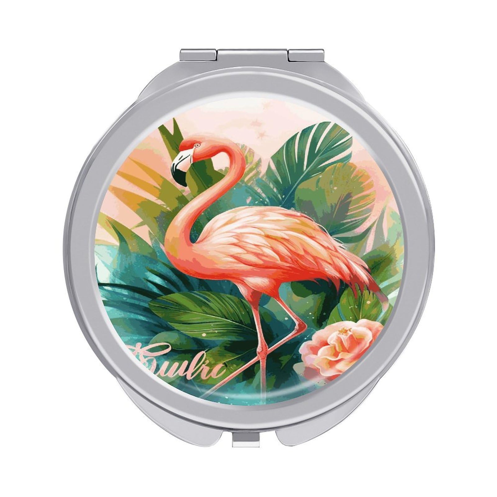 LDGSUPH Tropical Flamingo Travel Makeup Mirrors Portable Compact Mirror Double-Sided 2X/1X Magnifying Folding Pocket Mirror Mini Round Handheld Mirrors for Home Outdoor