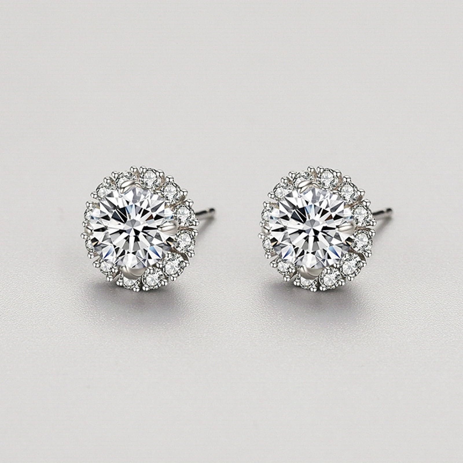 Kolczyki na sztyfcie, białe złoto, białe złoto, 750 585 375, damskie klasyczne kolczyki z motywem kwiatowym, z 4 okrągłymi moissanite, 1 ct, prawdziwa biżuteria ślubna, białe złoto