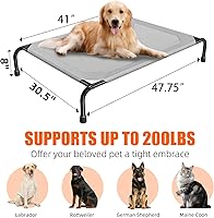 Vista 7 de Simple Trending Raised Dog Bed for Large Dogs, Waterproof XL Dog Cot, Outdoor Cooling Elevated Pet Bed Load 200lb, 47.75" x 30.5", Grey