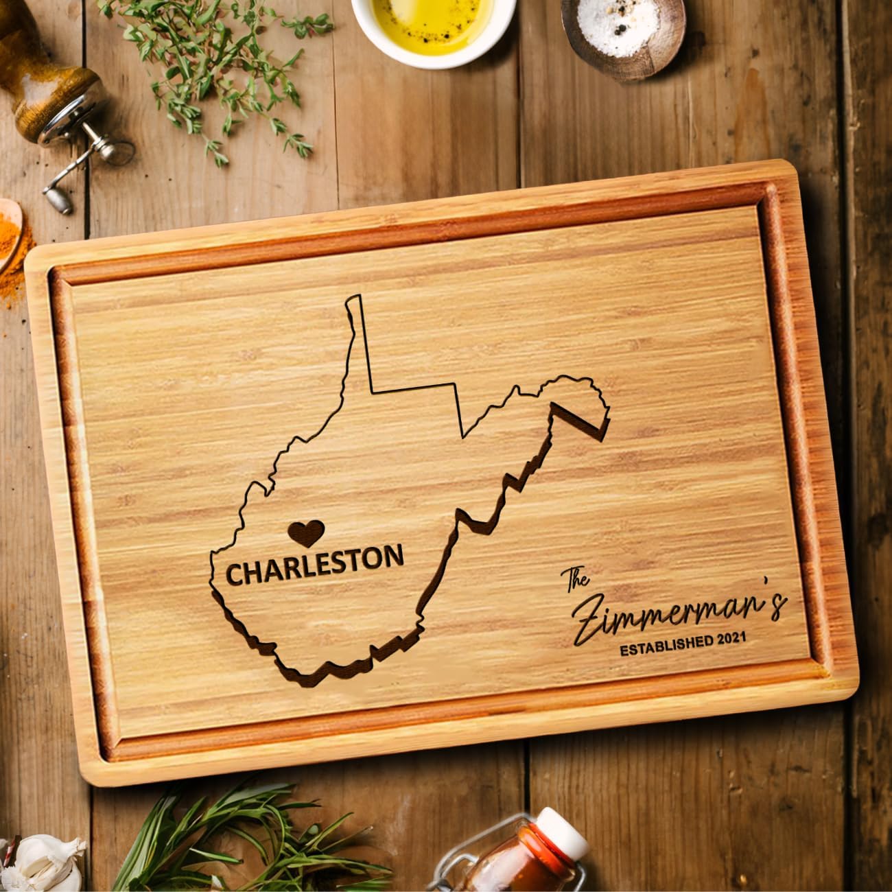 Destination Cutting Board Personalized West Virginia, Wooden States Boards, State Shaped WV Home Decor, Wood Destination Moving Away Gifts for Family - Image 2