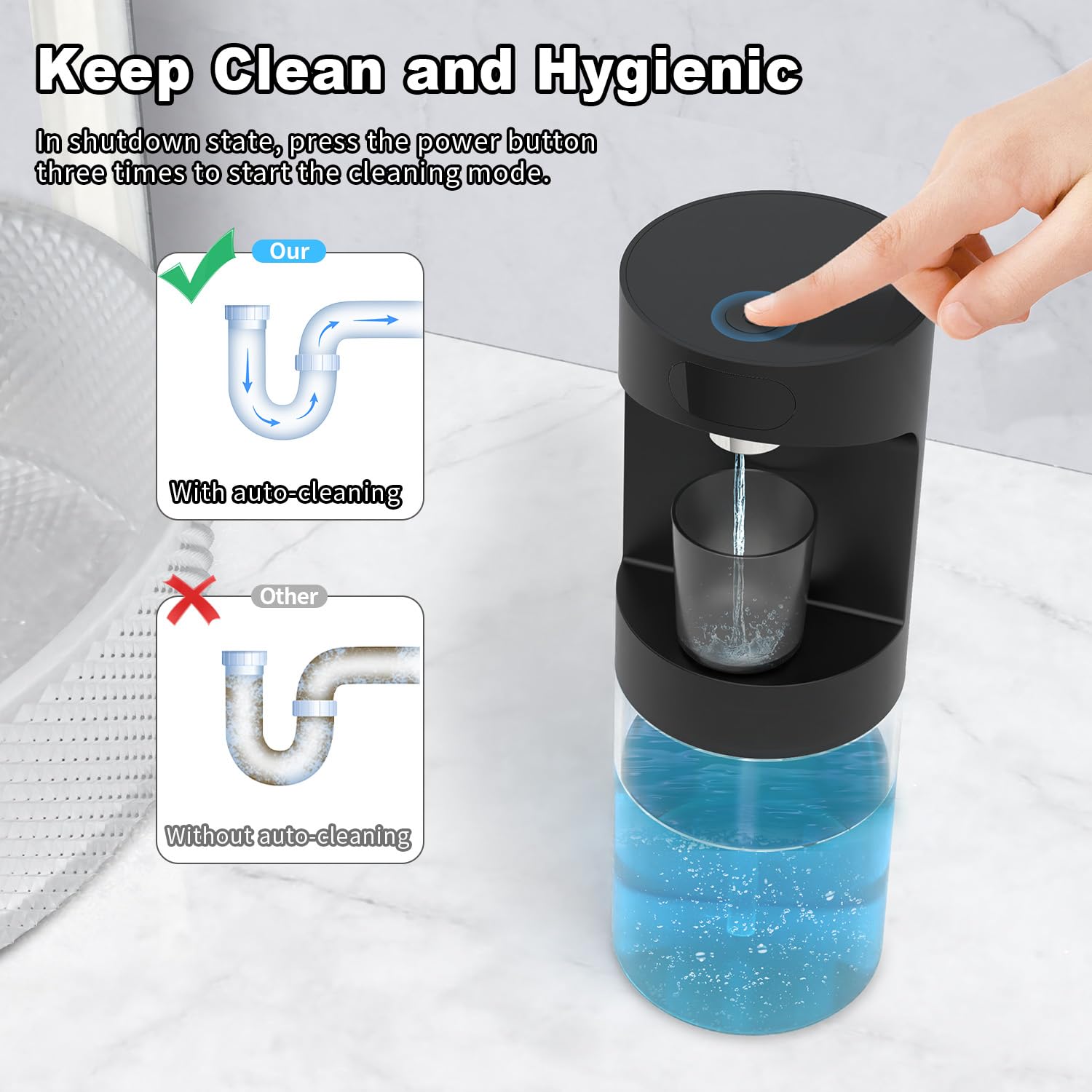 Dalugo Dispensador automático para enjuague bucal, 600 ml, fijación a la pared, 2 vasos magnéticos, negro, eléctrico, para niños y adultos, baño