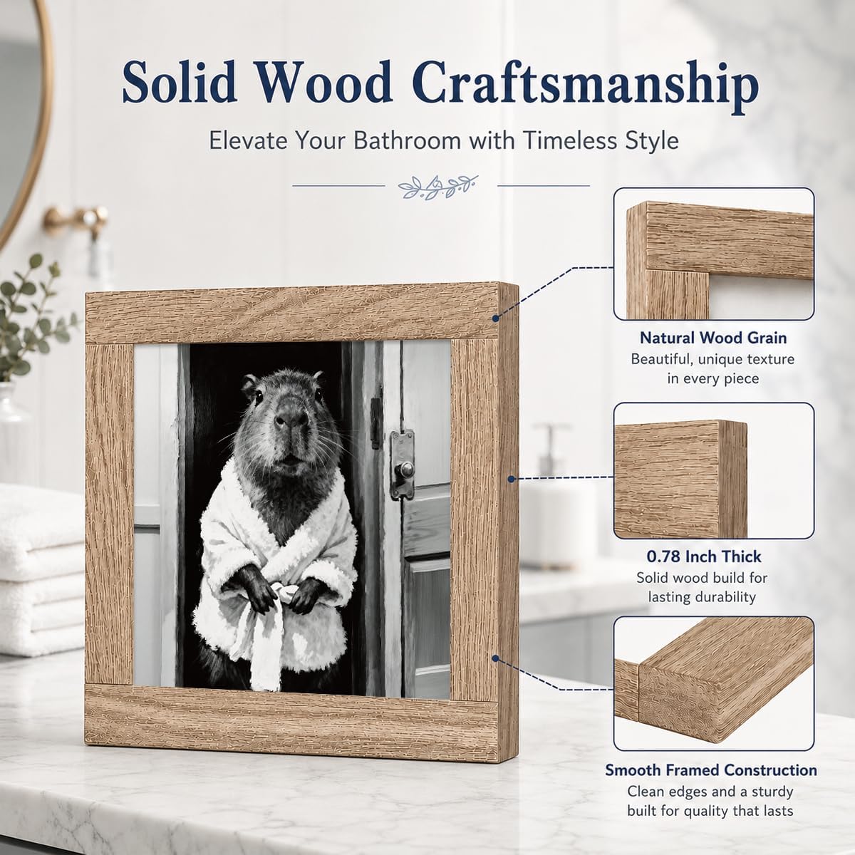 Funny Bathroom Decor Wood Box Sign, Capybara In Bathrobe Animal Bathroom Decor, Rustic Restroom Shelf Tabletop Accent, Cute Housewarming Gift, 5.9 x 5.9 Inch image 5