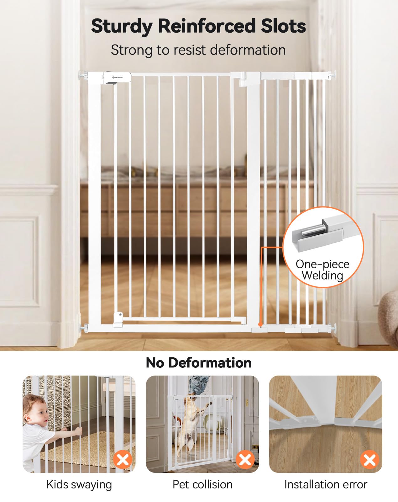 COMOMY Cancelletto per bambini extra alto da 107 cm per scale porte, si adatta a aperture da 75 cm a 110 cm di larghezza, chiusura automatica, robusto cancello di sicurezza per casa, montaggio a