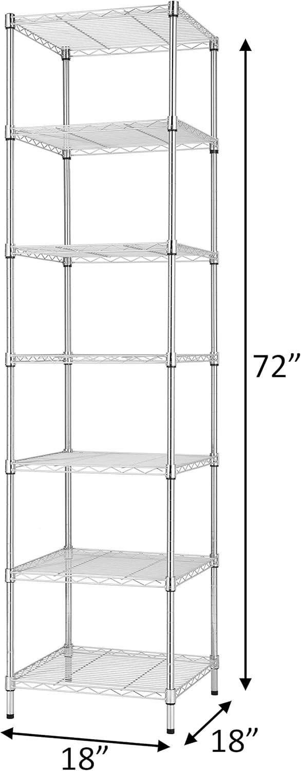 Finnhomy Heavy Duty 7 Tier Wire Shelving, 18x18x72 inches 7 Shelves Storage Rack with Thicken Steel Tube, Pantry Shelves for Storage, Adjustable Metal Shelving Unit, NSF Certified, Chrome