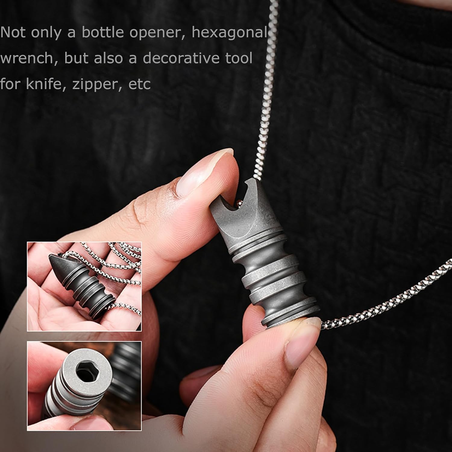 Hamans Knife Pendant Titanium Multi Tool with Pry Bar, Bottle Opener, Hexagonal Wrench Function Lightweight Compact Size