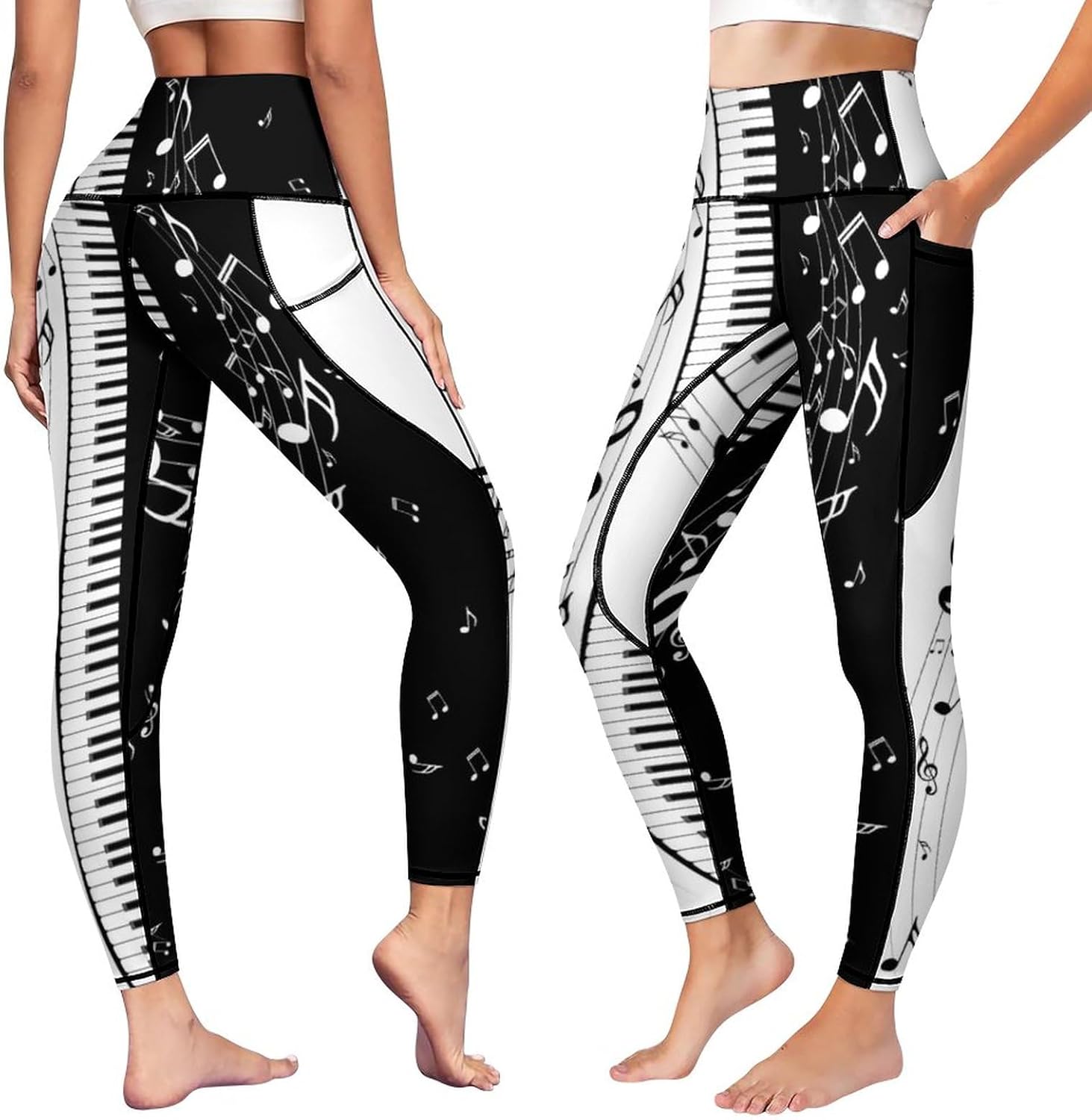 High Waist Yoga Pants with Pockets Tummy Control Workout Running 4 Way Stretch Yoga Leggings for Girls Women