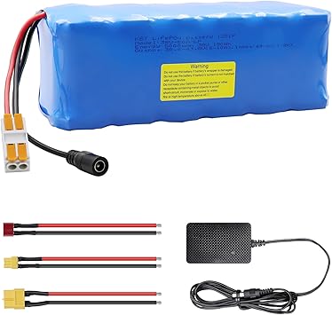 KBT 36V 5Ah Rechargeable LiFePO4 Battery Pack with Charger, Charging Cable, Cable Connector, Build-in 10A BMS