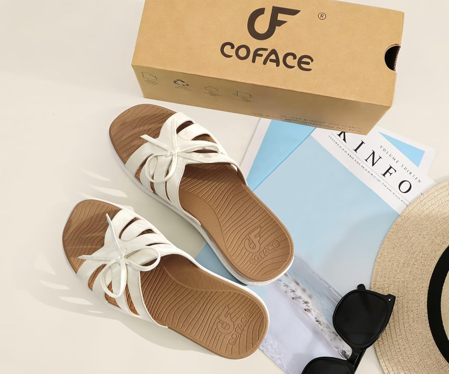 COFACE Womens Dressy Orthotic Sandals Trendy Square Toe Comfortable Thick Athletic Cushion Recovery Walking Slides Lightweight Yoga Foam Flat with Plantar Fasciitis Arch Support - Image 7