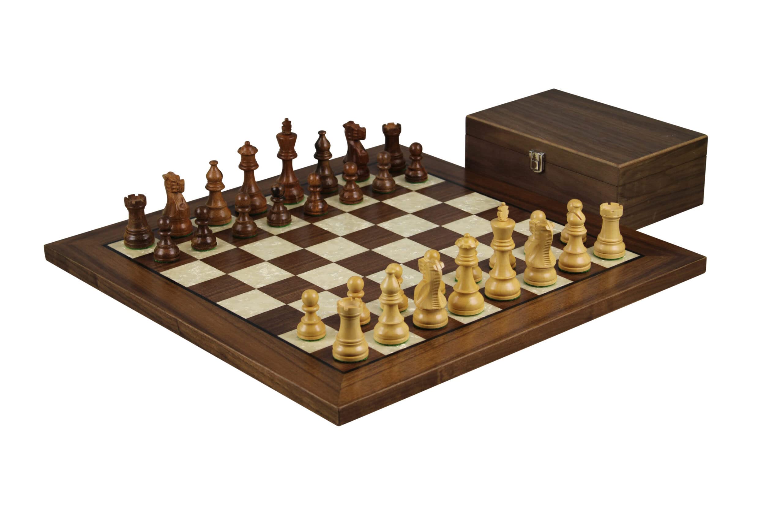 Set di scacchi in legno con scritta in lingua inglese Helena in madreperla e madreperla, 20 cm, peso Sheesham Atlantic Classic Staunton, con scatola di immagazzinaggio degli scacchi, 9,5 cm