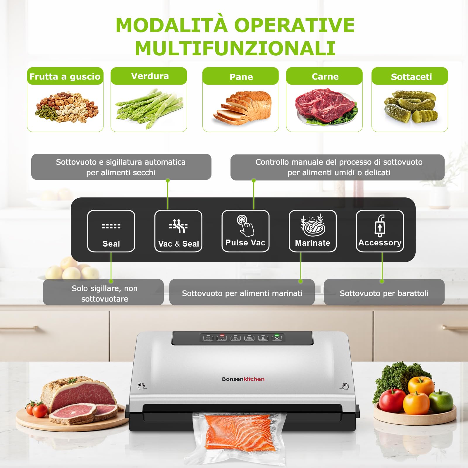 Macchina Sottovuoto Bonsenkitchen - Potente E Silenziosa, Con Taglierina, Sacchetti E Tubo Inclusi - Foto 4