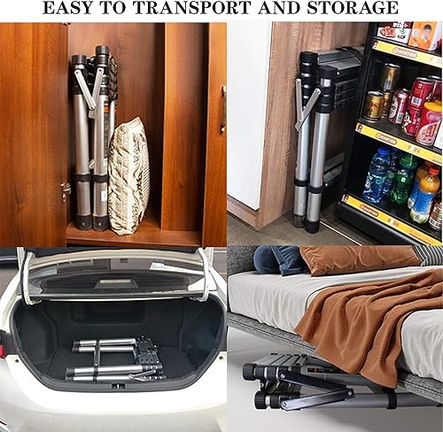 Miniatura 124 de Escalera telescópica de aluminio de 12.5 pies, escalera extensible con 2 ganchos desmontables, diseño de bloqueo de seguridad portátil y ligero