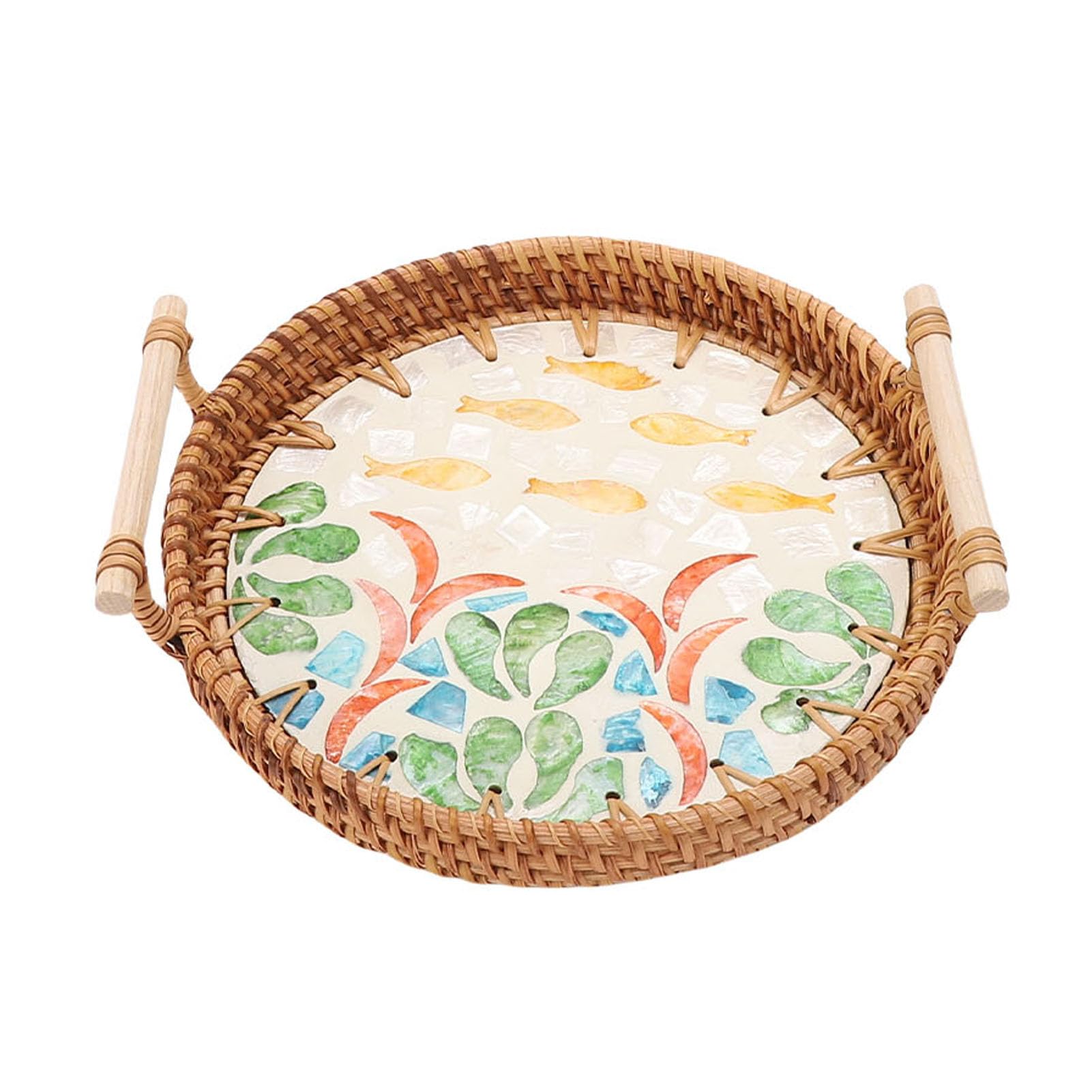 Domary Multi Purpose Rattan Tray Round 3 Pcs Woven Serving Baskets with