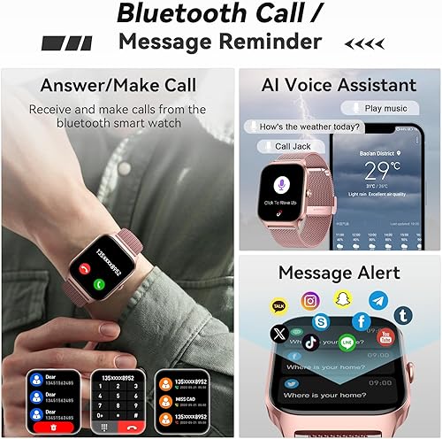 Miniatura 2 de Reloj inteligente para mujer con rastreador de ejercicio reloj digital de color oro rosa con Bluetooth, para hacer respuestas, llamadas, relojes