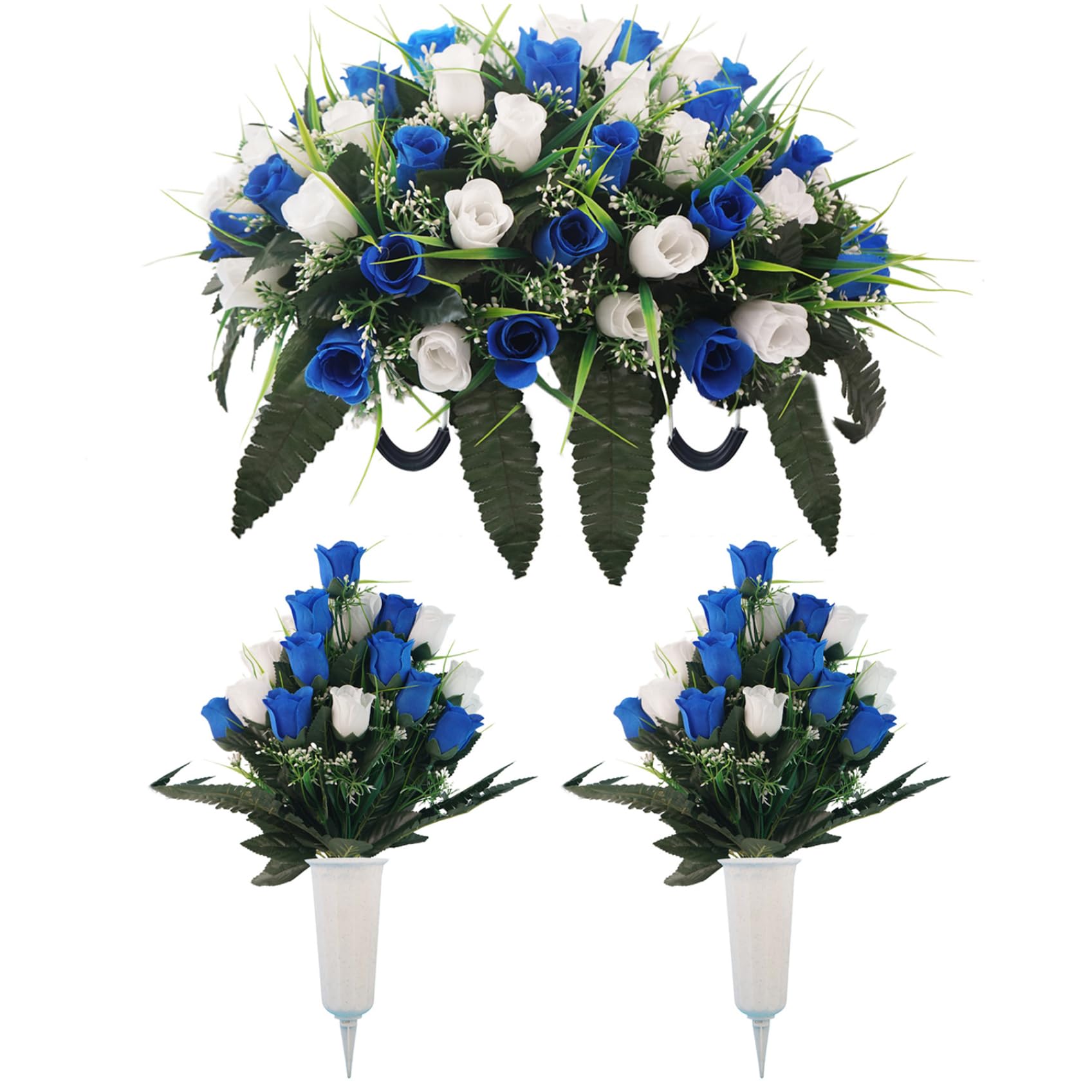 Fleurs de cimetière artificielles résistantes aux intempéries pour décoration de tombe 3 pcs