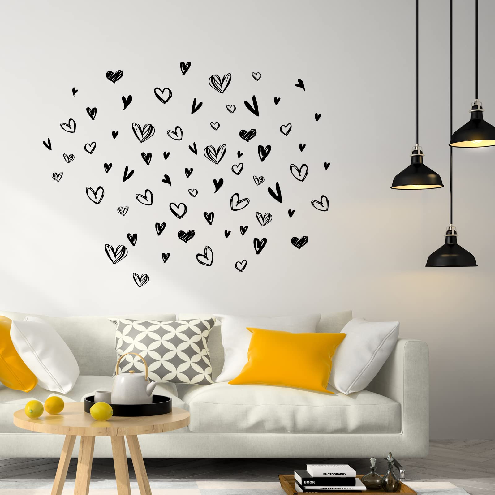 SUPERDANT 52 Pieces Loving Hearts Wall Stickers Black Love Vinyl Wall Decals Art Stickers Valentine's Day Heart for Baby Bedroom Murals Vinyl Decals Removable Nursery Kids Room DIY Decorations - Image 4
