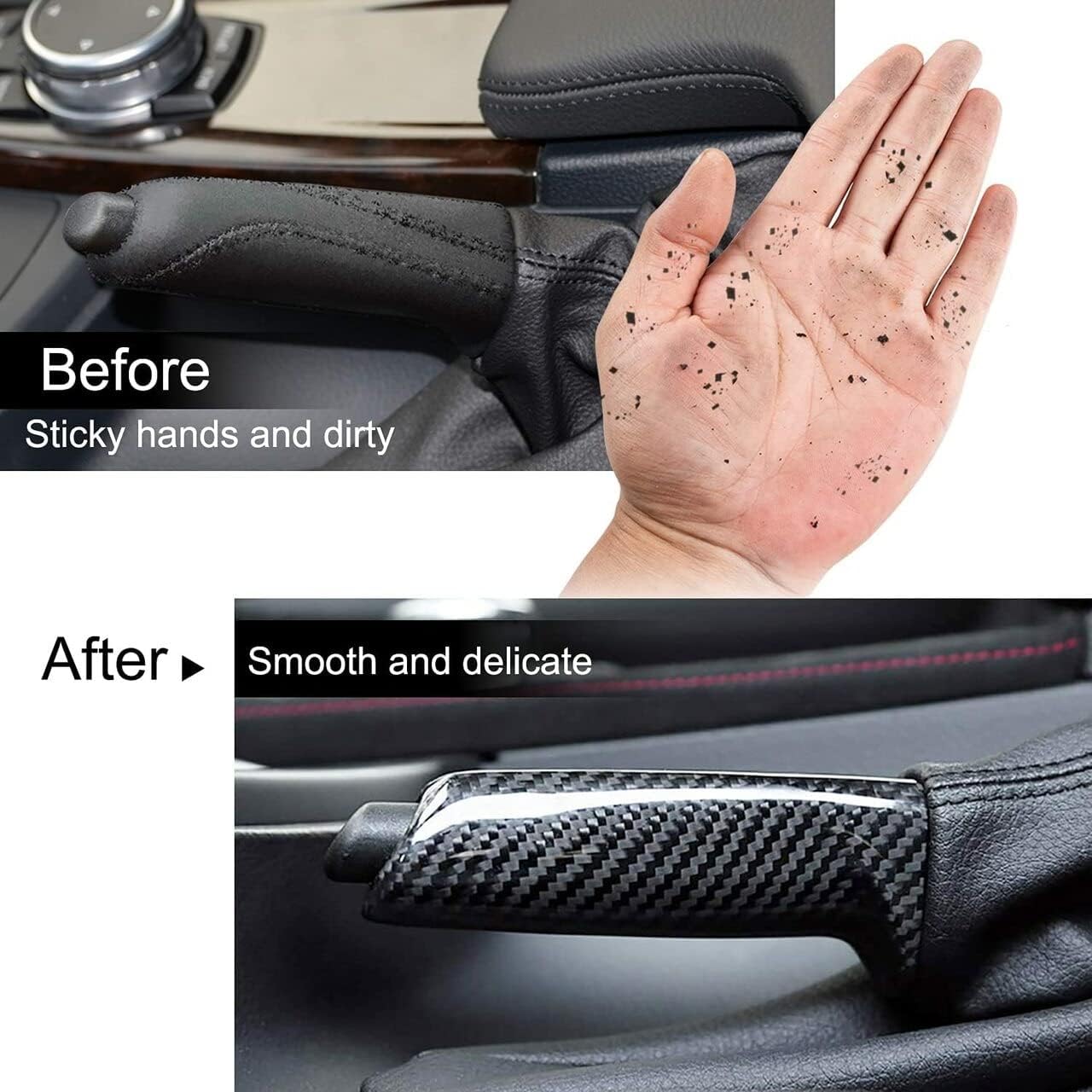 iJDMTOY Carbon Fiber Pattern ABS Plastic Handbrake Handle Grip Replacement Compatible With BMW 1 2 3 4 5 Series X1 X3 Z4, Also Universal Fit For Many Other Vehicles