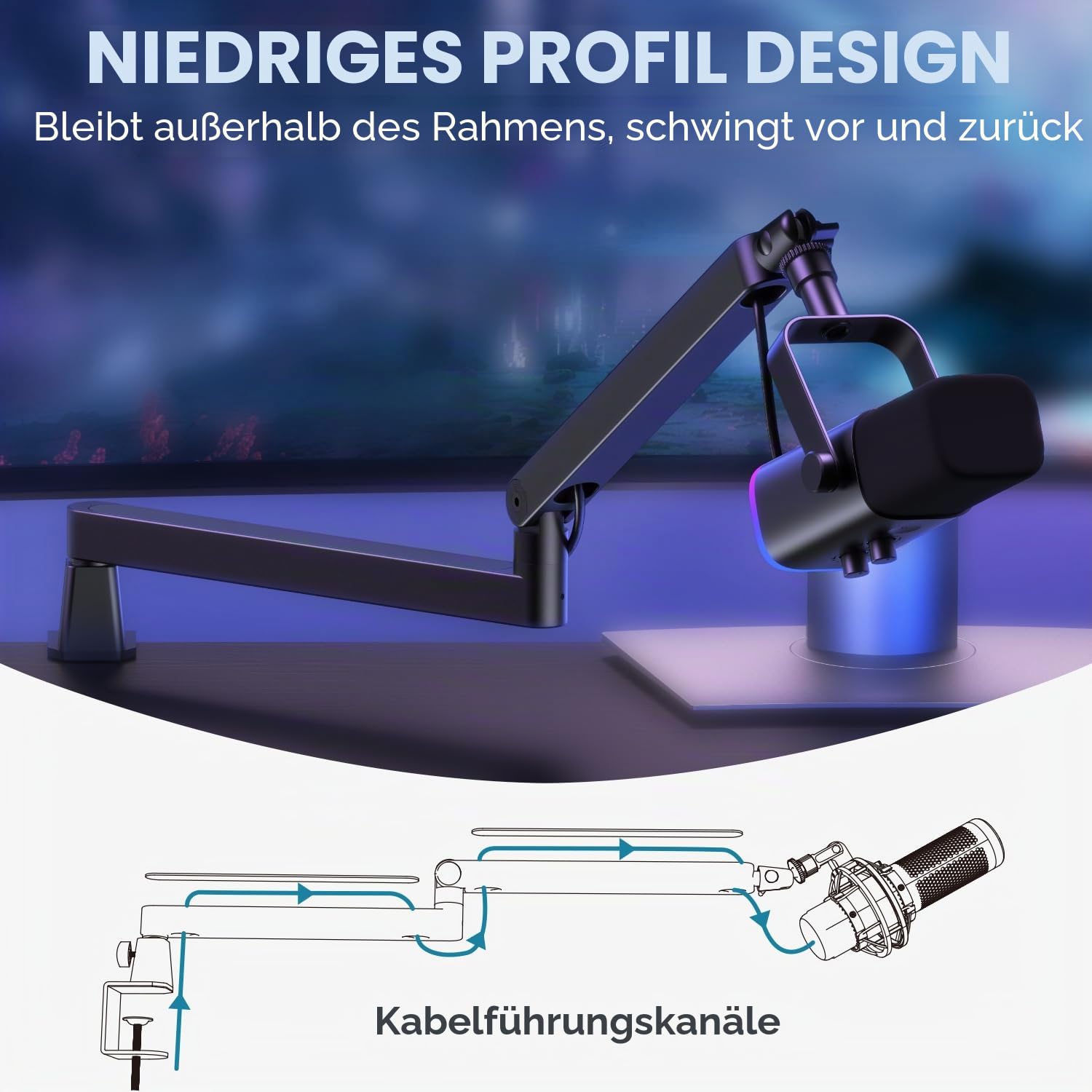 InnoGear Mikrofonständer mit niedrigem Profil, Mikrofonständer, Schreibtischhalterung, Schwarz | Für Fifine AM8 K669B Elgato Blue Yeti Shure SM58 SM7B, 1,5 kg Gewichtskapazität, vibrationsbeständig, einstellbarer Winkel