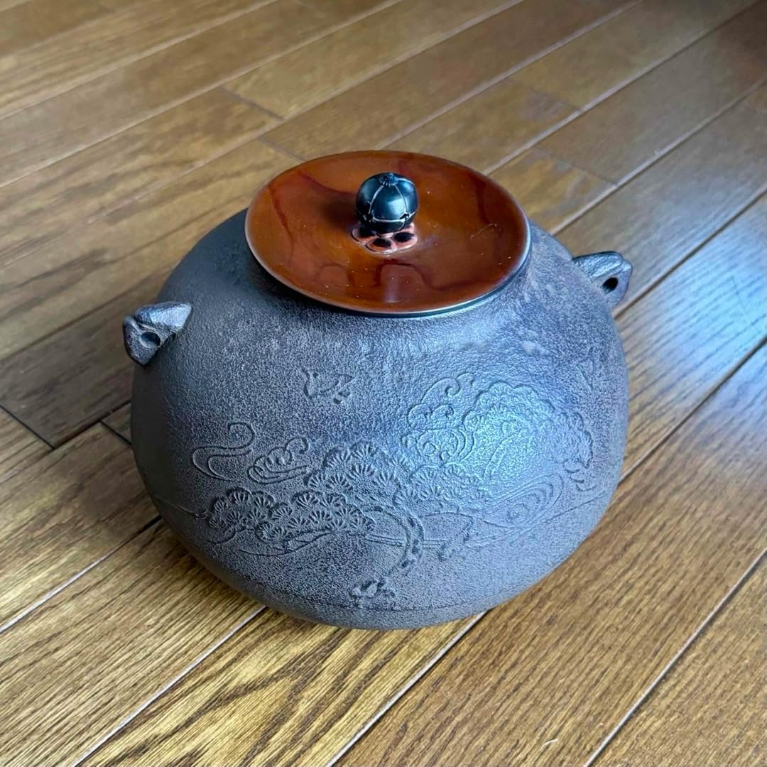茶釜 高橋敬典造 唐松地紋 G64 茶釜 高橋敬典作 唐松紋 筒釜 共箱